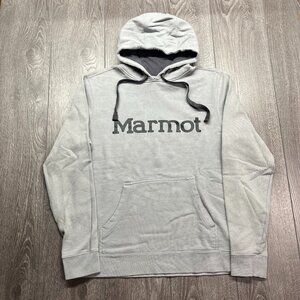 Marmot Hoodie Grey Medium Outdoors Sweatshirt Spell Out‎